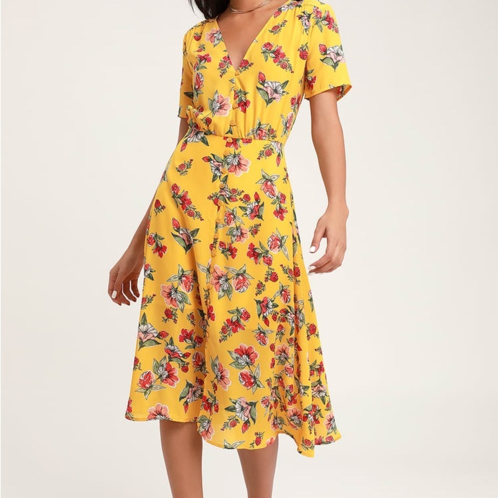 Floral Yellow Dress lulu lulu’s wedding guest bridesmaid birthday dress